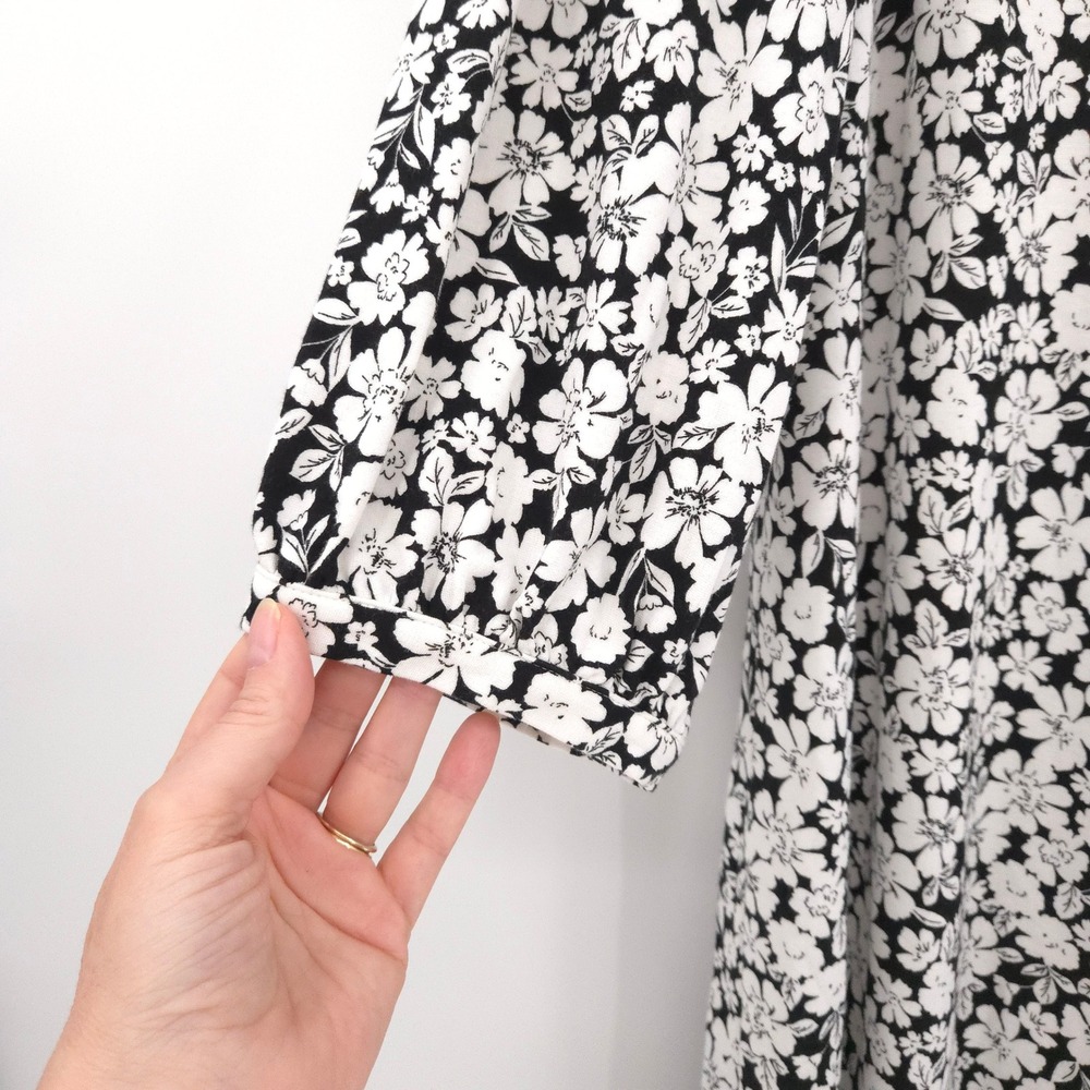 J. Jill Shift Dress Women XL Petite Black White Floral Puff Sleeve Knit - Picture 4 of 9
